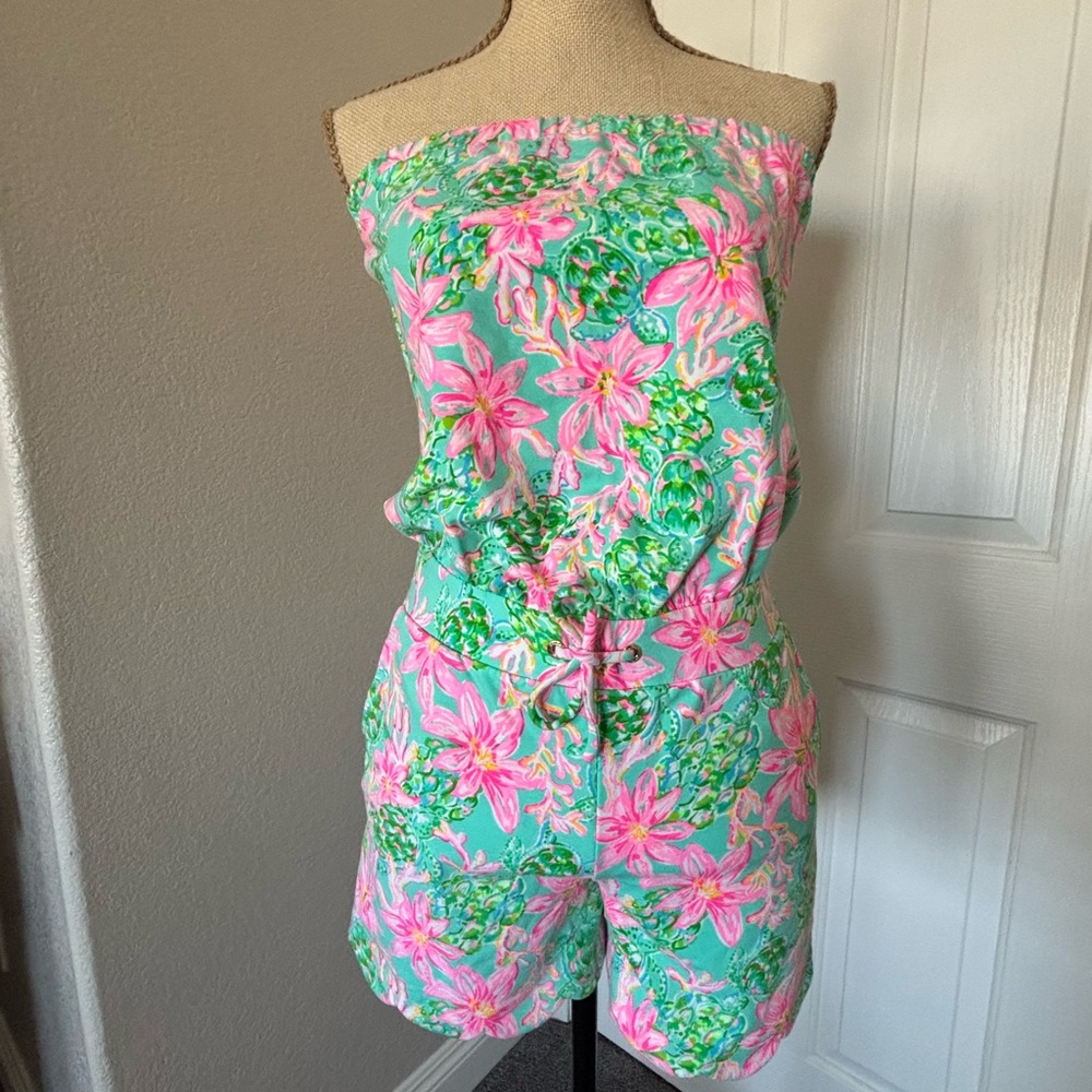 Lilly Pulitzer Jace Romper Surf Blue Shellegant Small